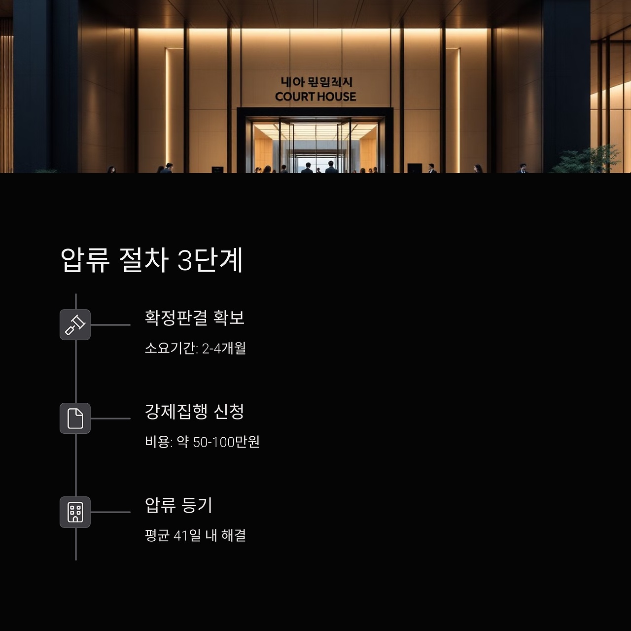 부동산 압류 절차를 3단계로 구분한 사진