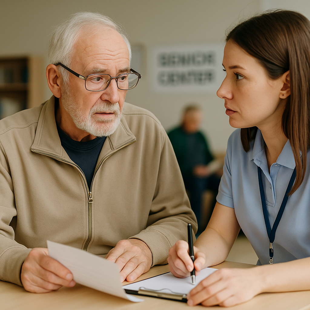 노인 복지관에서 일자리 상담받는 어르신의 모습