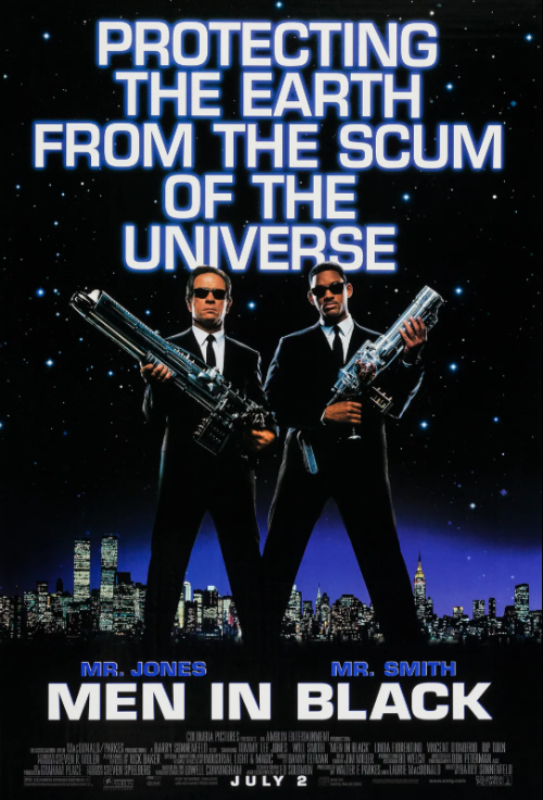 영화 맨 인 블랙 포스터, 외계인 감시 조직 MIB와 독특한 무기 시스템을 그린 SF 코미디 명작
