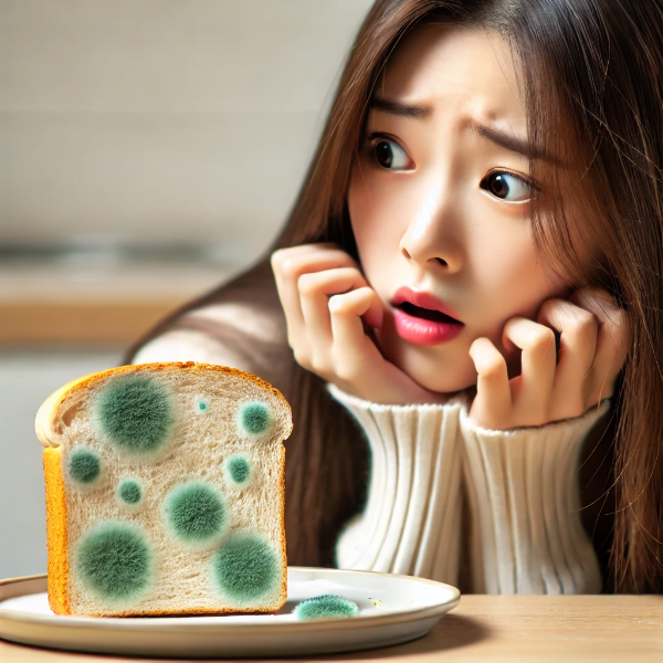 곰팡이 난 빵을 실수로 먹은 상황