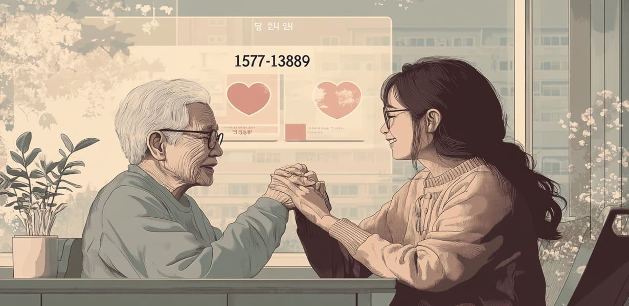 노인복지 담당자가 어르신을 따뜻하게 위로하며 보호하는 장면