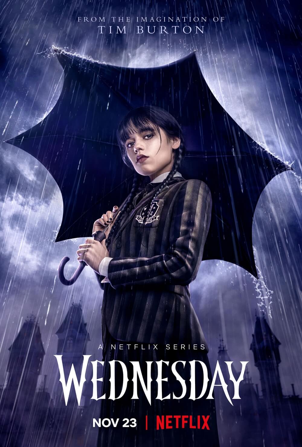 웬즈데이 (Wednesday, 2022)가 우산들고 있는 포스터