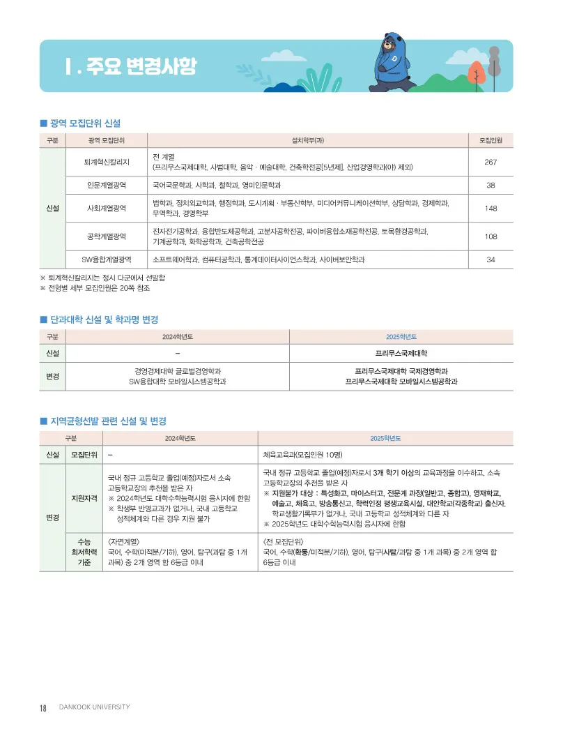 단국대 주요 변경사항