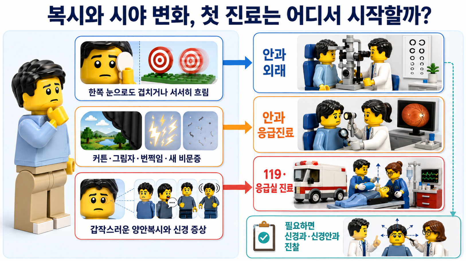 복시와 시야 변화 양상에 따른 안과 외래&middot;안과 응급진료&middot;119 응급실 선택 기준