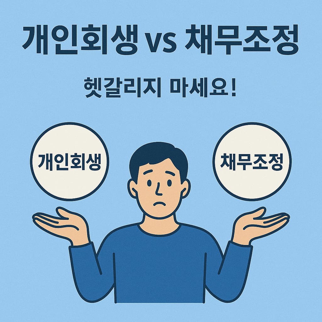 개인회생과 채무조정을 비교하는 고민하는 사람 이미지