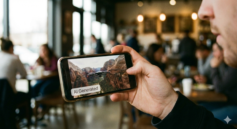 생성형 AI로 만들어진 영상을 시청하는 사람