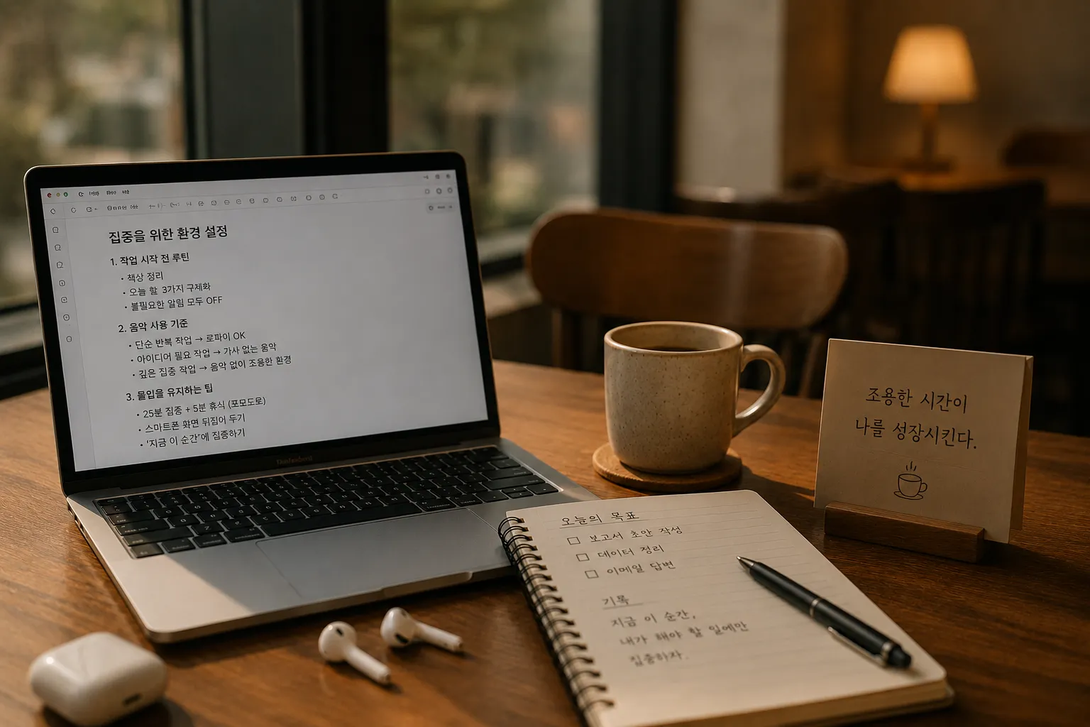 이어폰을 빼고 몰입에 들어간 카페 작업