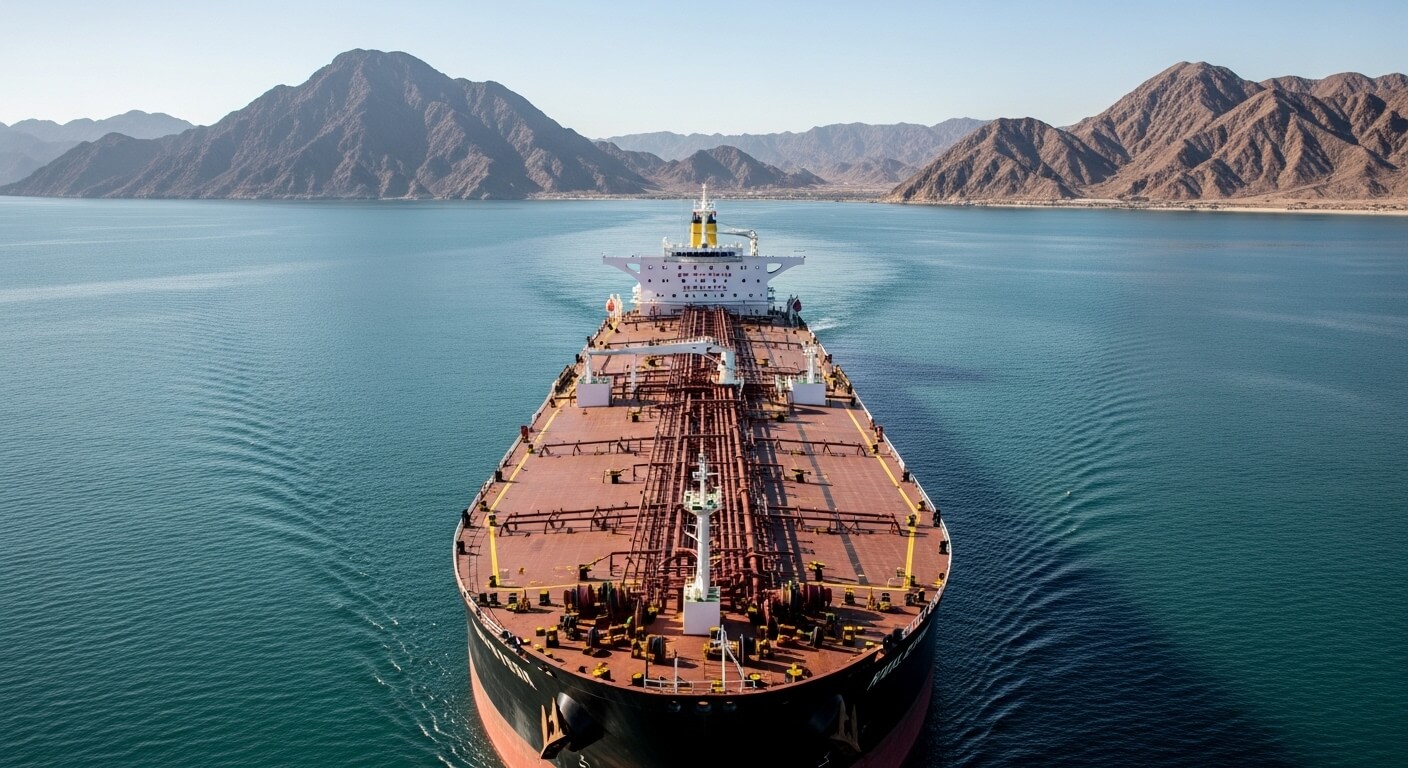 호르무즈 해협을 통과하는 대형 유조선, 중동 에너지 수송의 핵심 항로