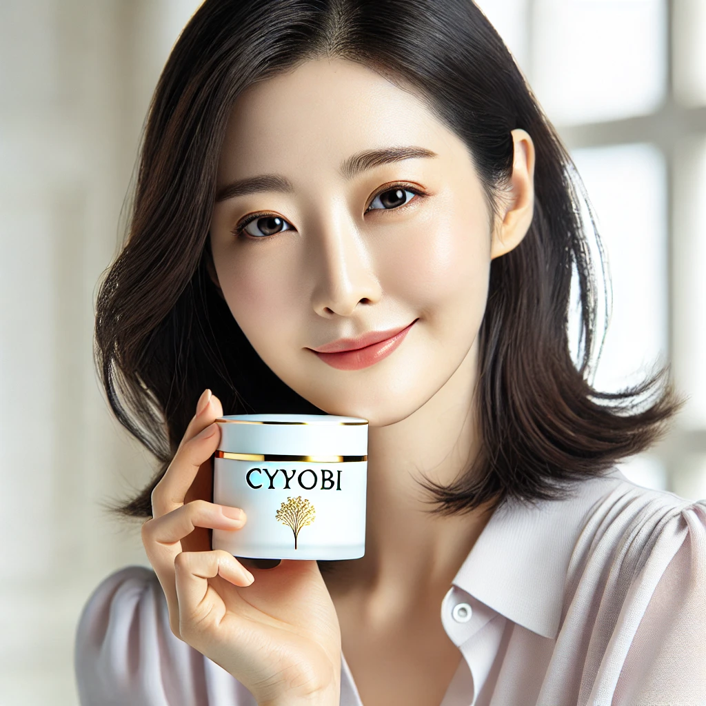 재생크림을 들고 있는 중단발 흑발 여성의 고급스러운 뷰티 컷