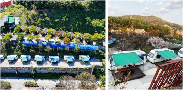 광릉해오름캠핑장 전경, 벚꽃과 카라반