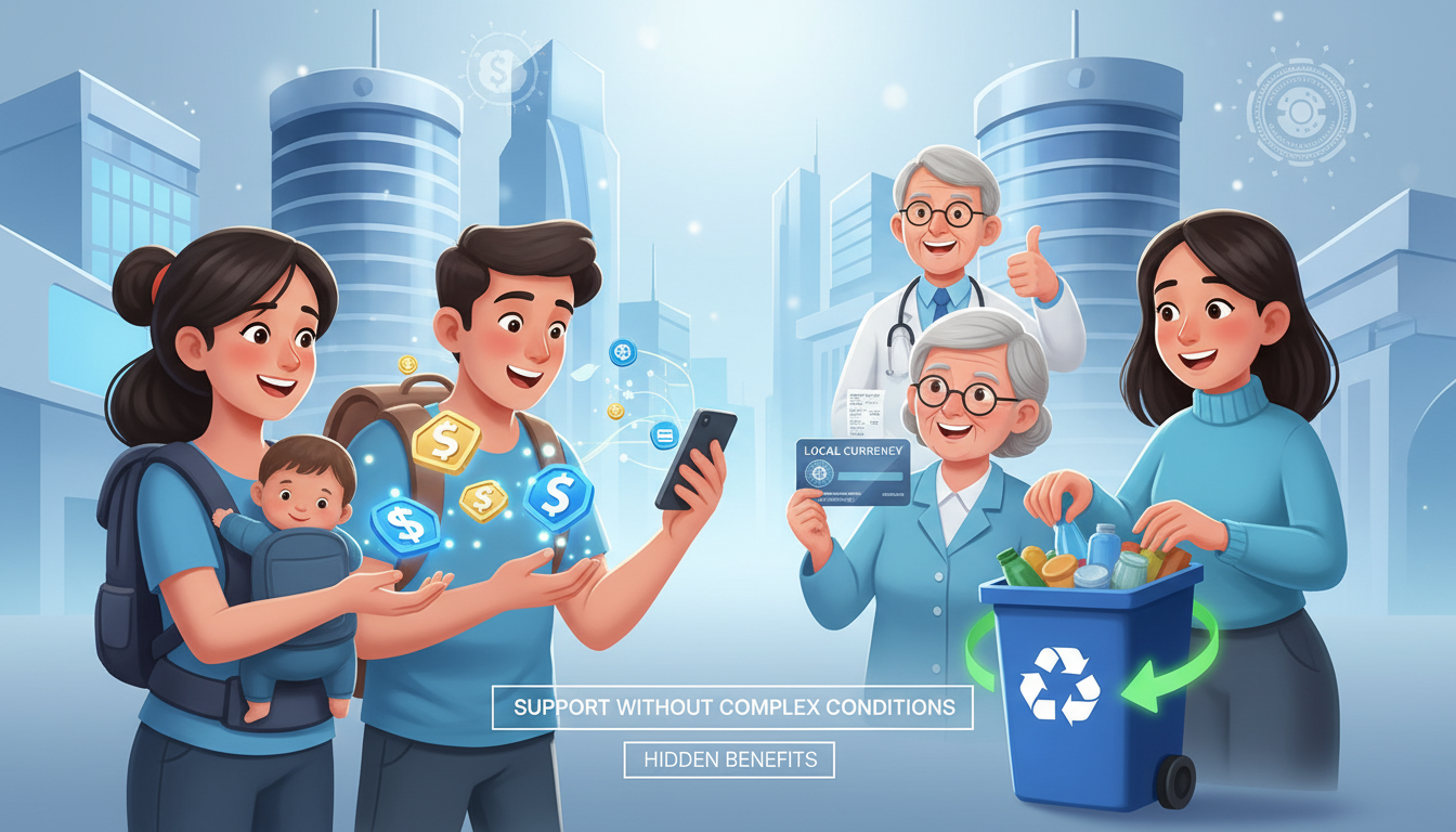 다양한 연령대의 사람들이 정부지원금 혜택을 기쁘게 받고 있는 모습. 복잡한 조건 없이 쉽고 편리하게 지원금을 누리는 모습을 상징적으로 보여줍니다.