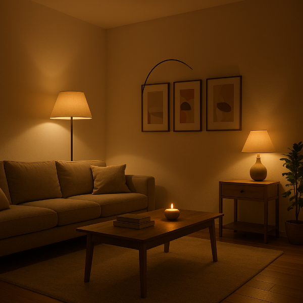 조명 배치로 완성하는 아늑하고 세련된 거실 연출 사진