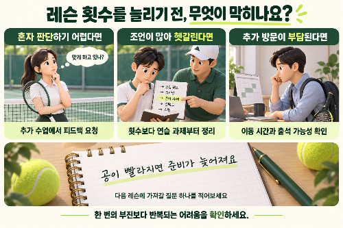 테니스 레슨 주 1회 30분 vs 주 2회 20분, 어떤 신호가 보이면 횟수를 늘릴까?