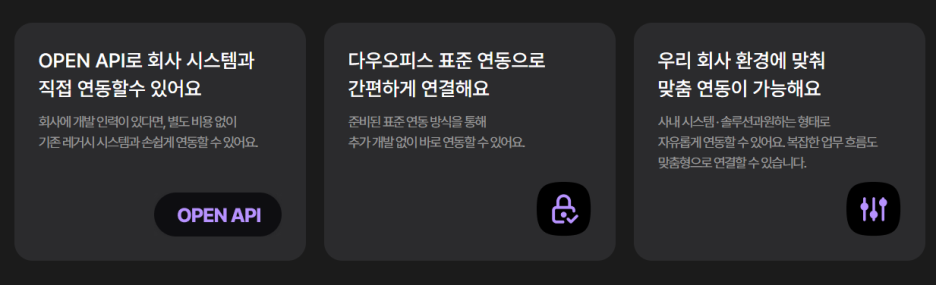 다우오피스 엔터프라이즈의 다양한 연동 방식을 설명하는 인포그래픽