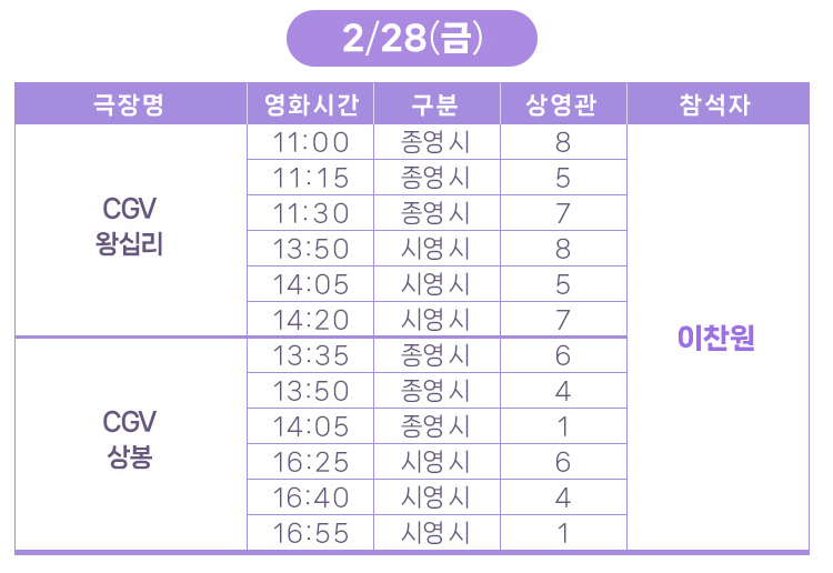 무대일정 왕십리