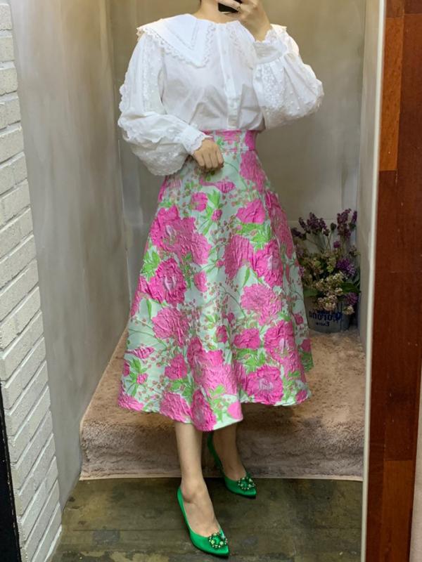 헤이미쉬 핑크무드 플라워 자가드 스커트