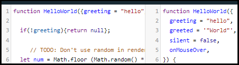 Prettier 샘플 코드 화면
