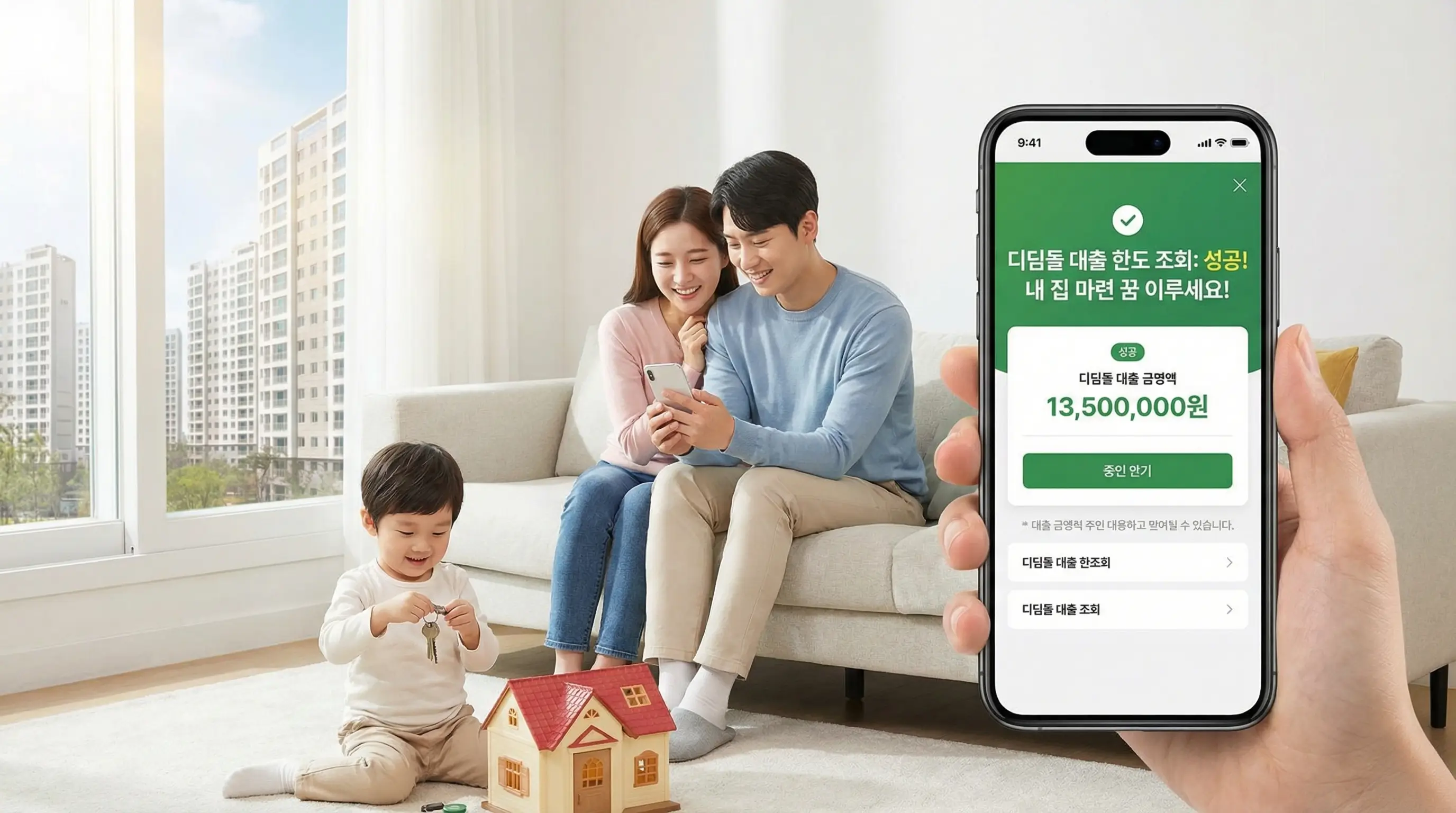 모바일 앱으로 디딤돌 대출 한도를 간편하게 조회하고 내 집 마련의 꿈을 이루는 행복한 모습
