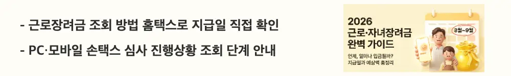 근로자녀장려금 신청자격: '근로장려금 조회 방법 홈택스로 지급일 직접 확인'이라는 문구가 포함된 웹배너 이미지. 이 이미지는 홈택스와 손택스에서 심사 진행상황과 지급일을 조회하는 방법을 시각적으로 전달하며, 블로그의 근로장려금 홈택스 조회 방법과 관련된 내용을 설명함