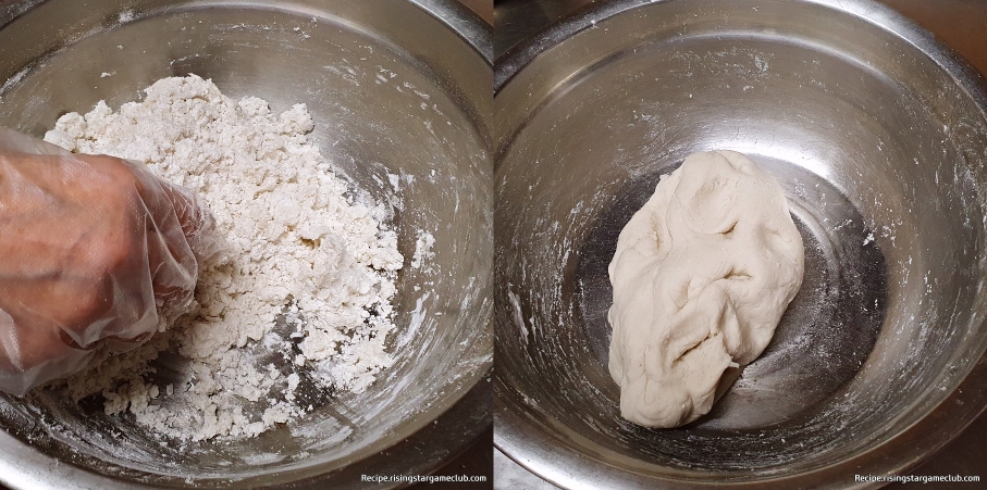 쫄깃한 감자 콩떡을 만들기 위해서 감자 반죽을 만드는 모습