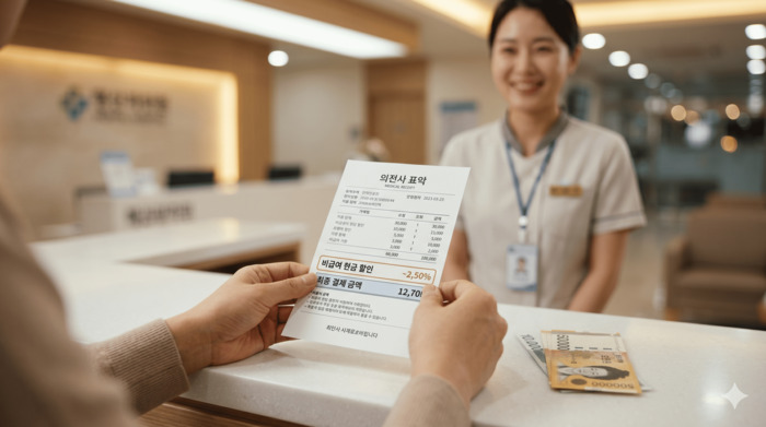 병원비 비급여 현금 할인 혜택 확인하는 모습