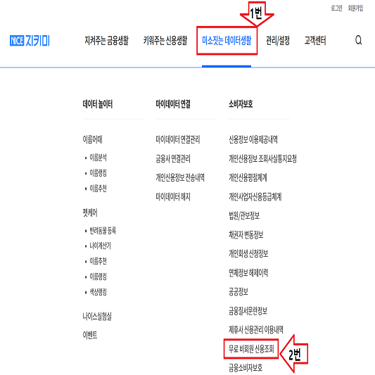 나이스 지키미 무료 신용 조회 홈페이지 사진