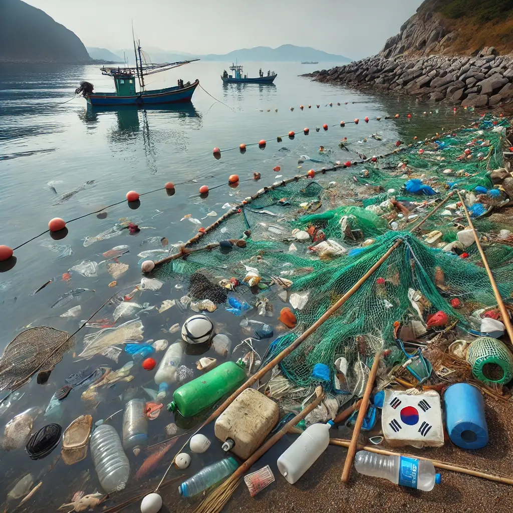 한국 어업 플라스틱 문제를 표현한 이미지