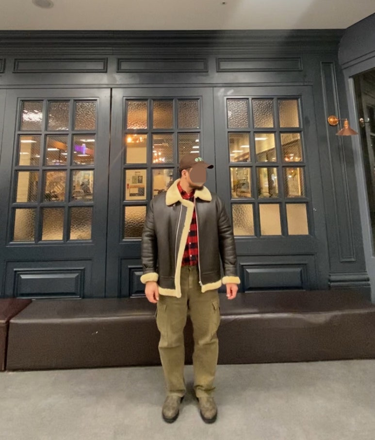 데일리룩('26.1.20.)오와이 OY 데빌로고 빈티지 레터링 볼캡, 스페로네 램스킨 무스탕, 빈티지 보세 레드블랙 체크 셔츠, 프리즘웍스 카고팬츠, 블런드스톤 585 러스틱브라운