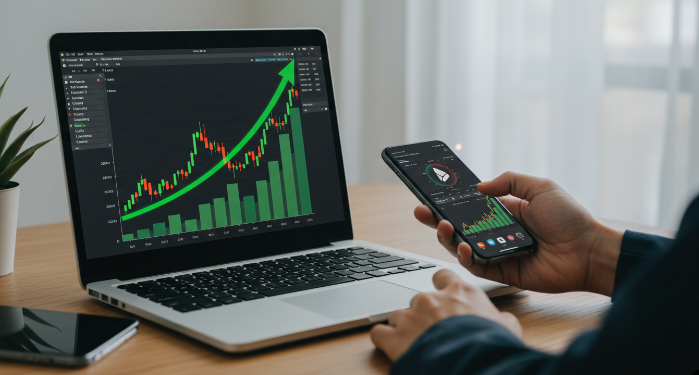 스마트폰으로 매매하는 모습