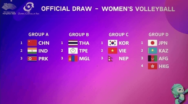 항저우 아시안게임 여자 배구 일정 명단