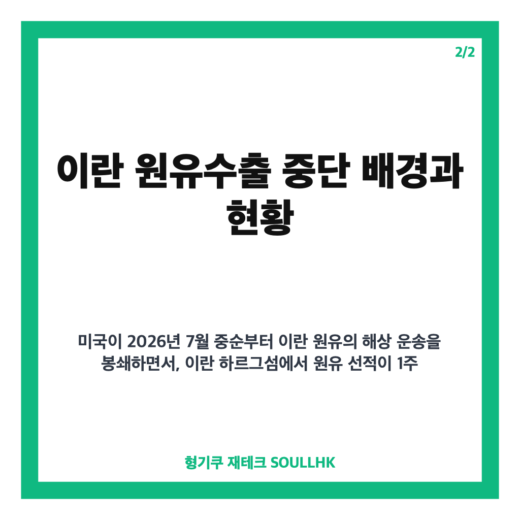 이란 원유수출 중단, 하르그섬 선적 중단과 협상력 영향 분석 카드뉴스 3