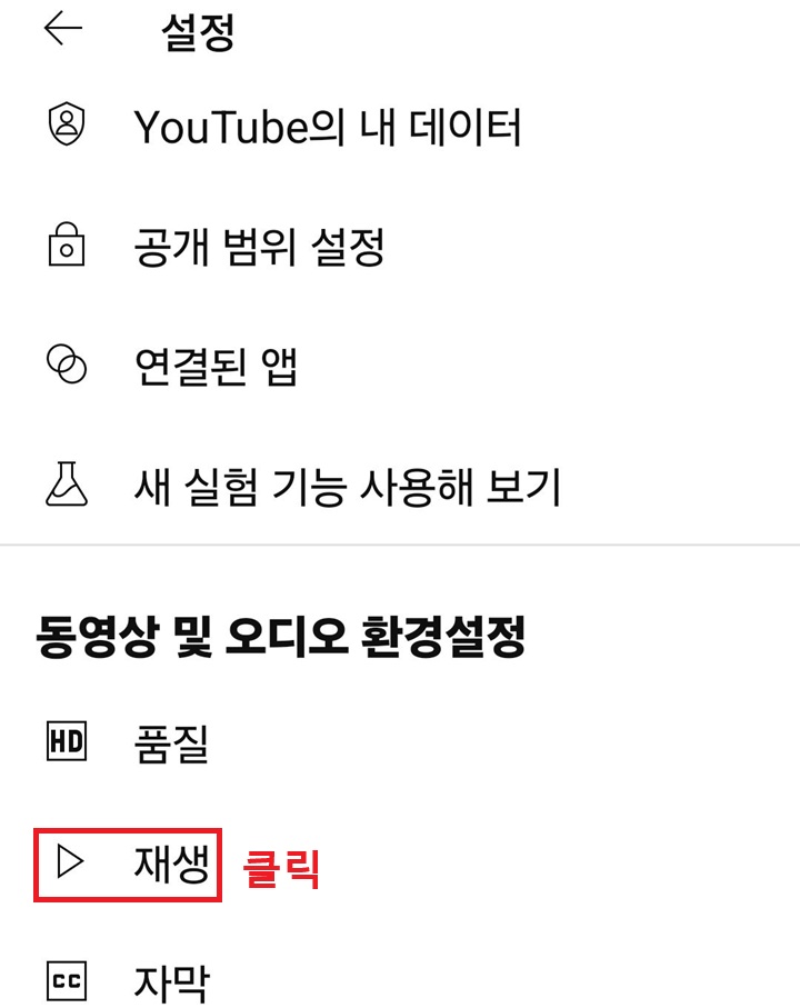 설정 페이지에 재생 메뉴 보임