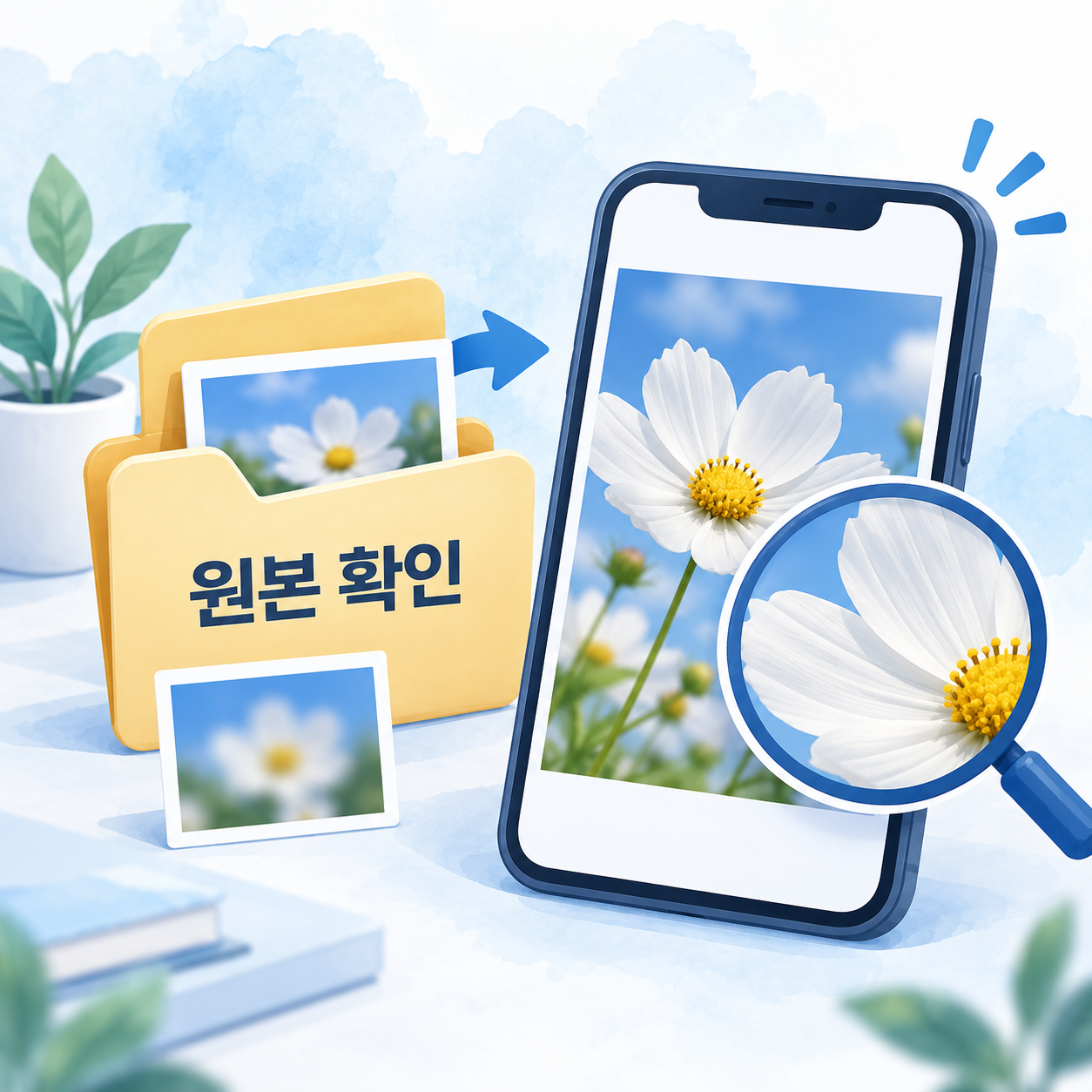 갤러리에 있는 실제 원본 사진을 확대해 확인하는 안내 그림