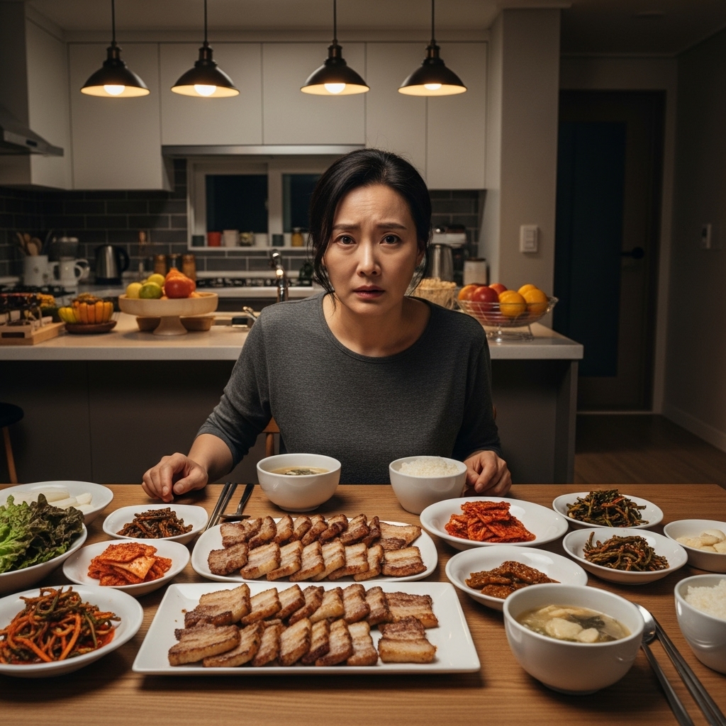 밥상에서 놀란 엄마