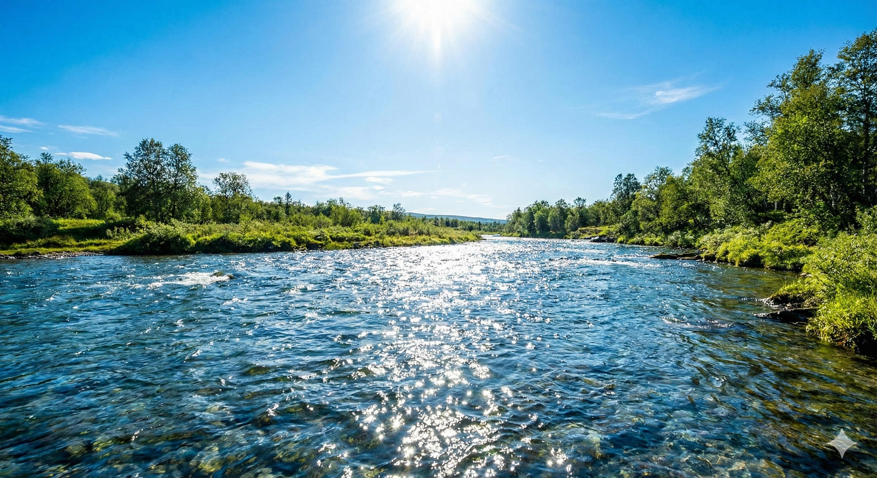 햇살을 받아 보석처럼 반짝이며 힘차게 흐르는 맑은 강물, 자산이 역동적으로 불어나는 IMA 계좌의 상징