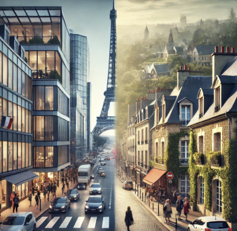 프랑스 대도시와 소도시 반반 사진