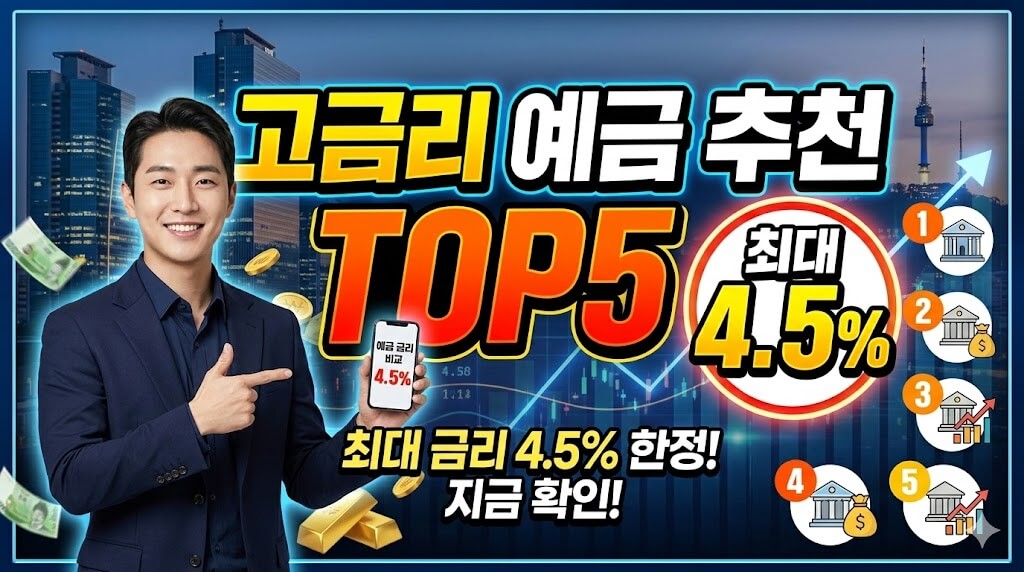 고금리 예금 TOP5 총정리 (최대 4.5% 받는 법)