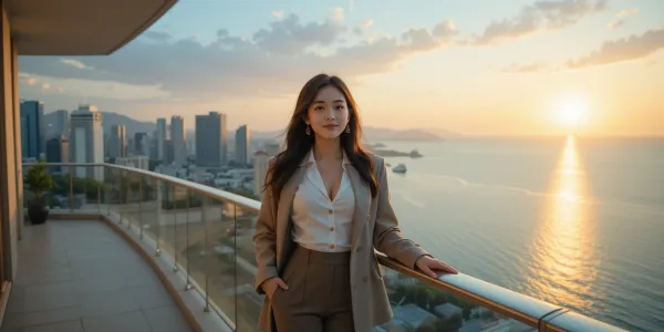 부산 엘시티 레지던스 발코니에서 바다를 감상하는 모습