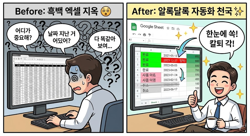 구글 스프레드시트 조건부 서식 활용 꿀팁 5가지: 알아서 색이 바뀌는 데이터 시각화의 마법