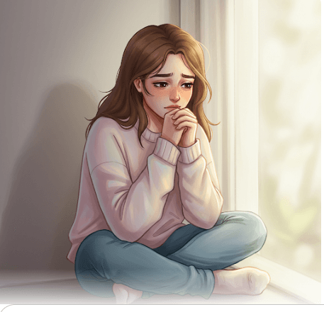 억눌린 감정으로 힘들어 하는 소녀