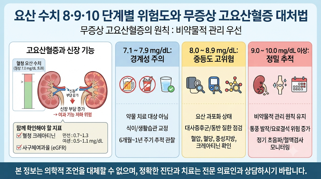 요산 수치 8·9·10 단계별 위험도와 무증상 고요산혈증 대처법