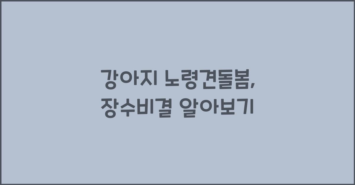 강아지 노령견돌봄, 반려견 장수비결  