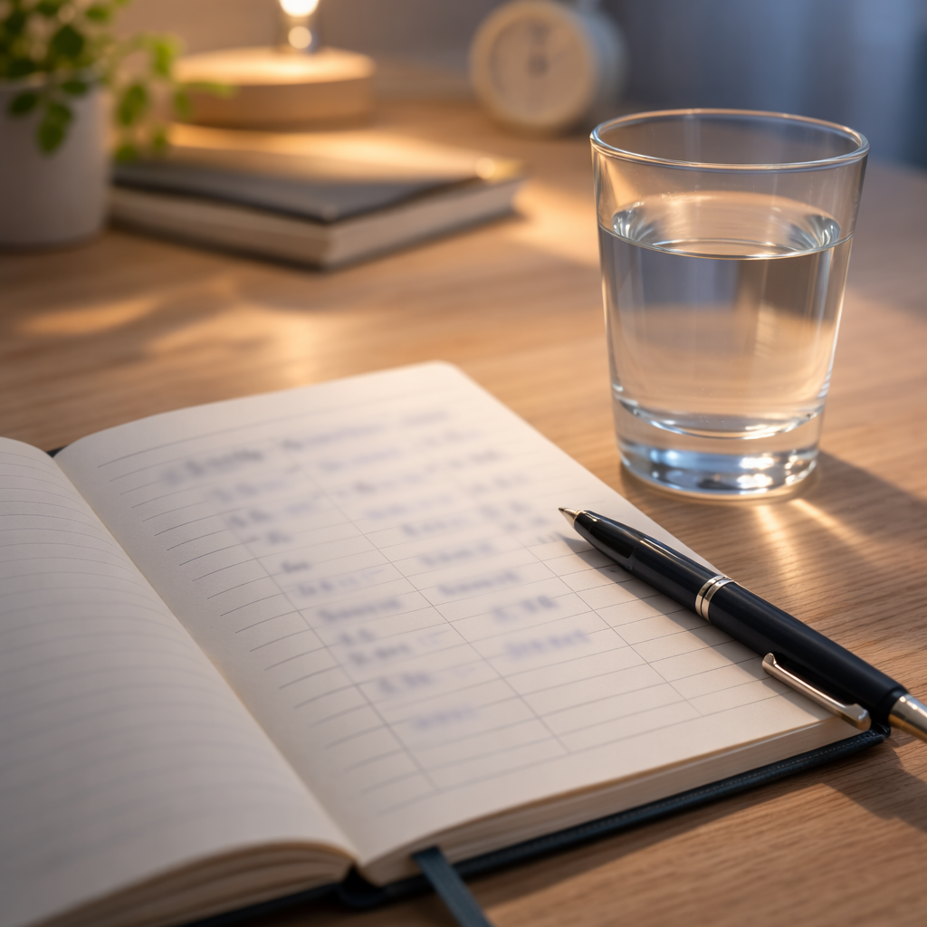 배뇨 증상을 기록해 진료에 도움을 주는 배뇨 일지 정물 이미지