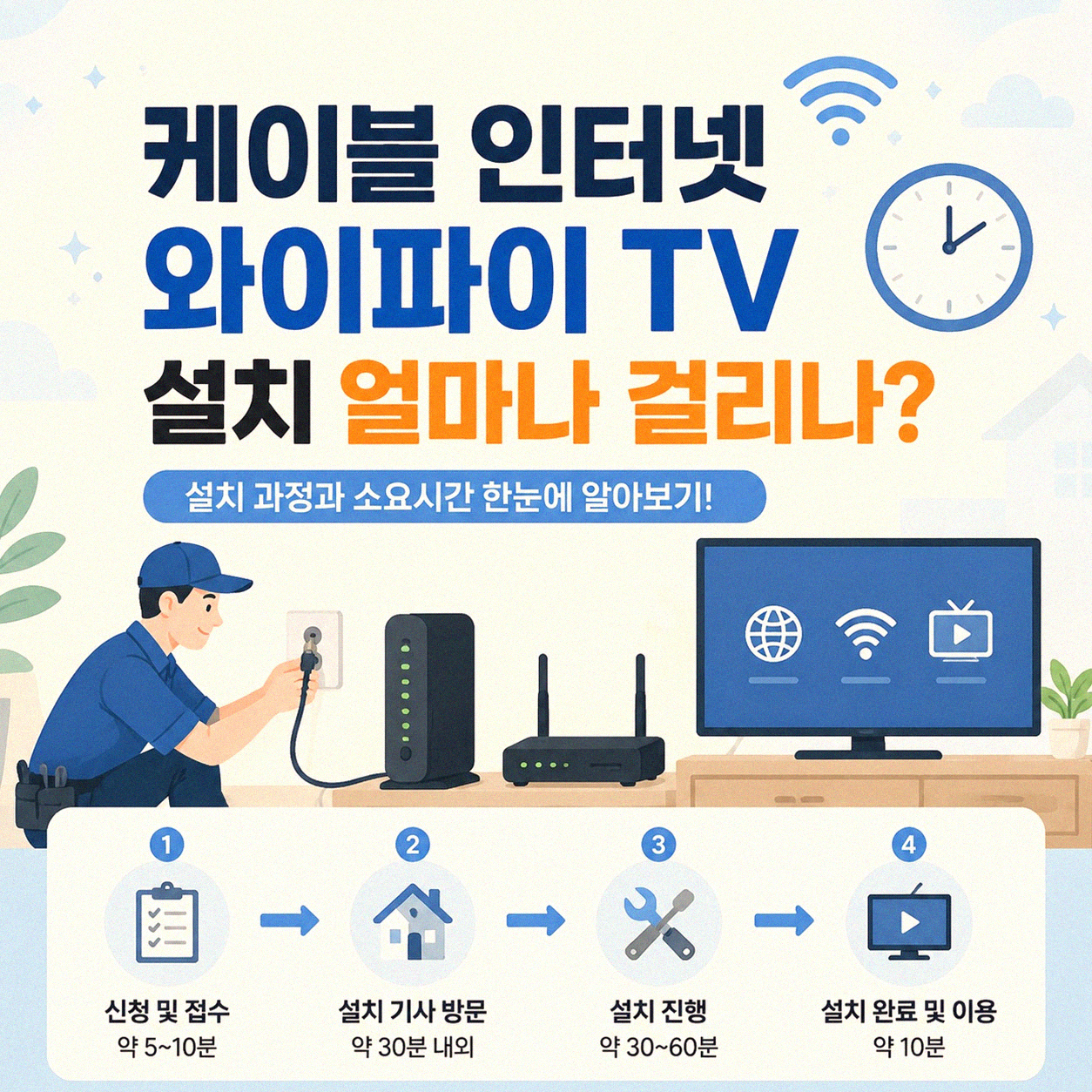 케이블 인터넷 와이파이 케이블 TV 설치 언제쯤 끝날까요