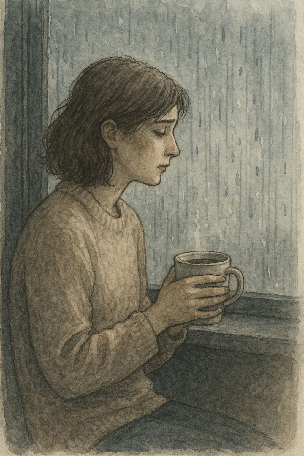 슬픔에 빠져 있는듯한 한 여성