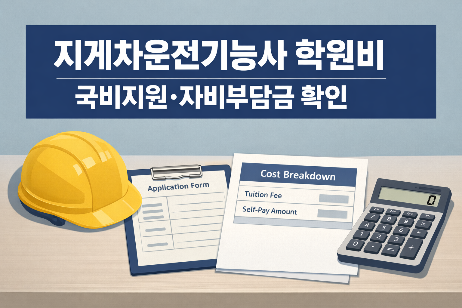 2025년 지게차운전기능사 학원비를 확인할 때 국비지원 여부와 자비부담금 차이를 함께 파악하도록 구성한 대표 이미지
