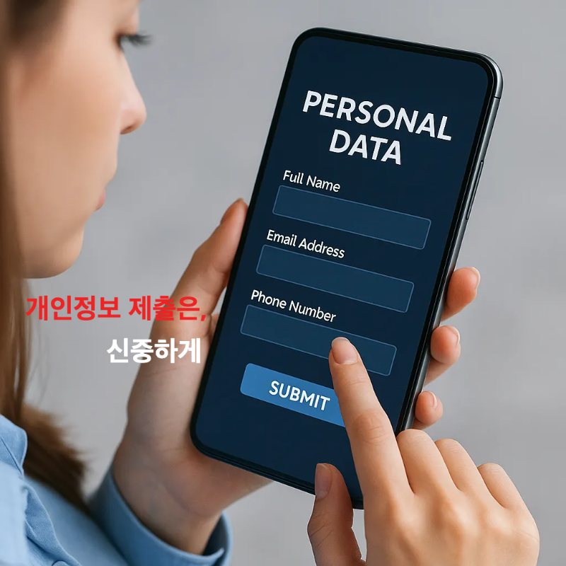 개인정보 입력폼을 확인하며 스마트폰을 조작하는 20대 여성의 손