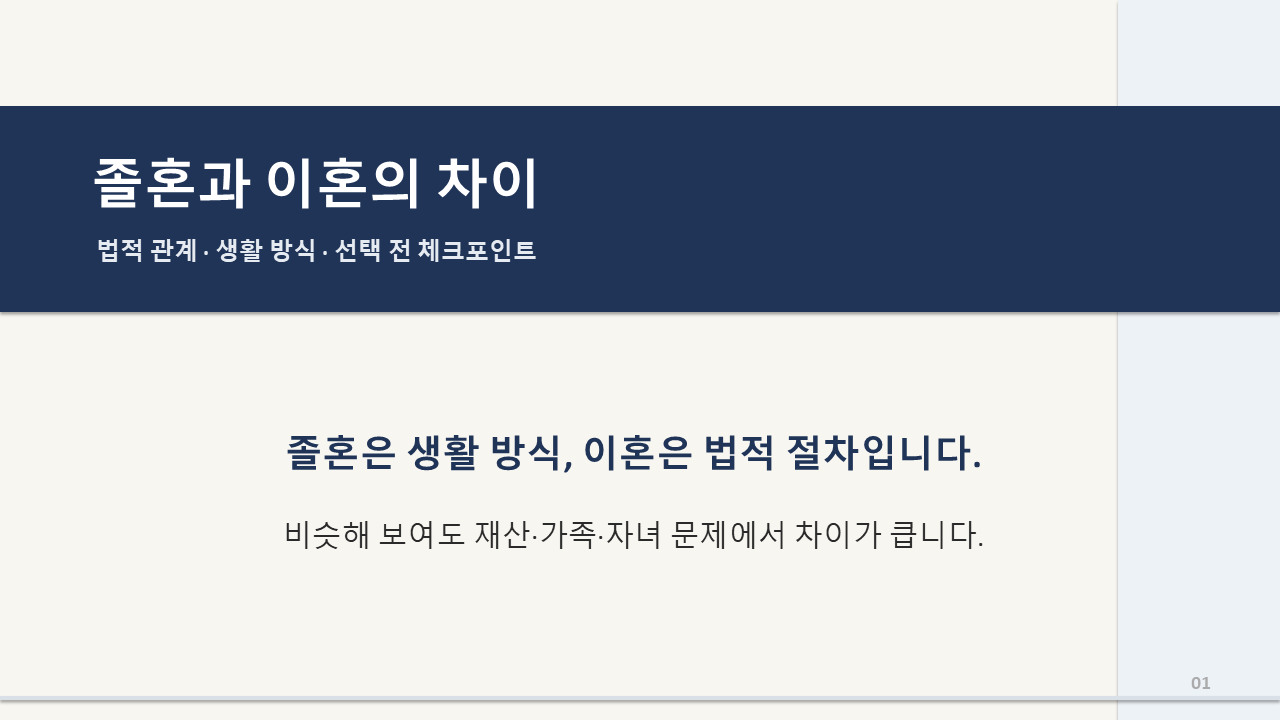 졸혼과 이혼의 차이 ppt정리