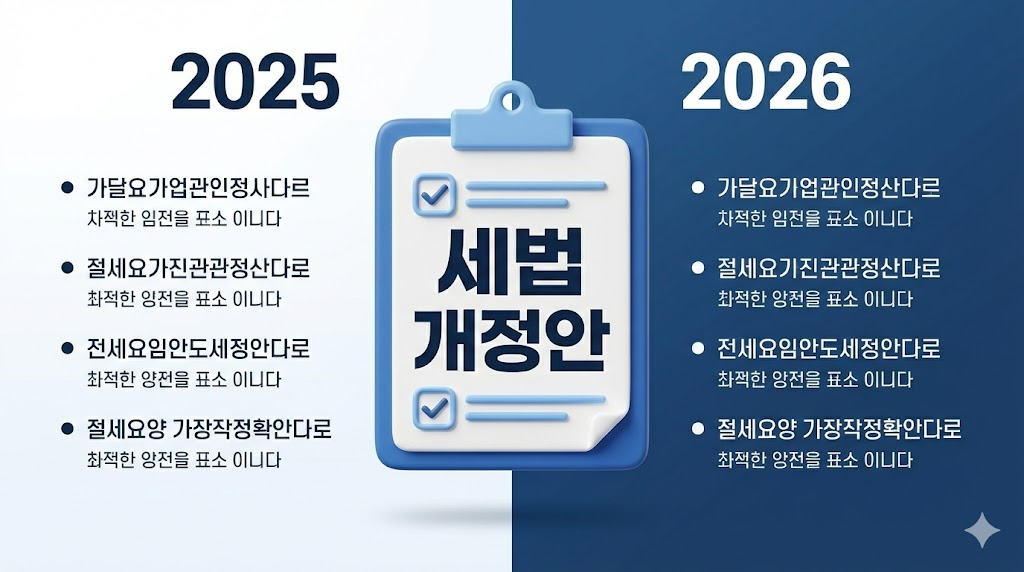 2026년 주요 변경 세법 개정안 요약 이미지