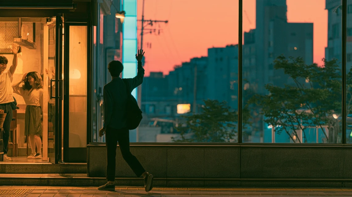 저녁 무렵 웃으며 헤어지는 동호회 사람들